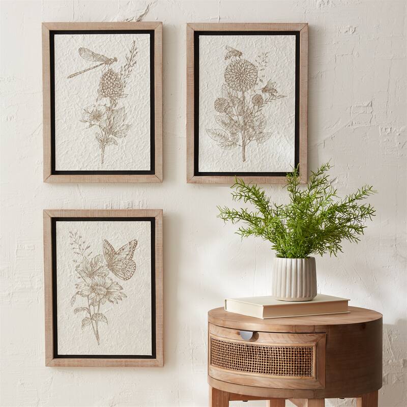 Framed Floral Insect Print (Set of 3)
