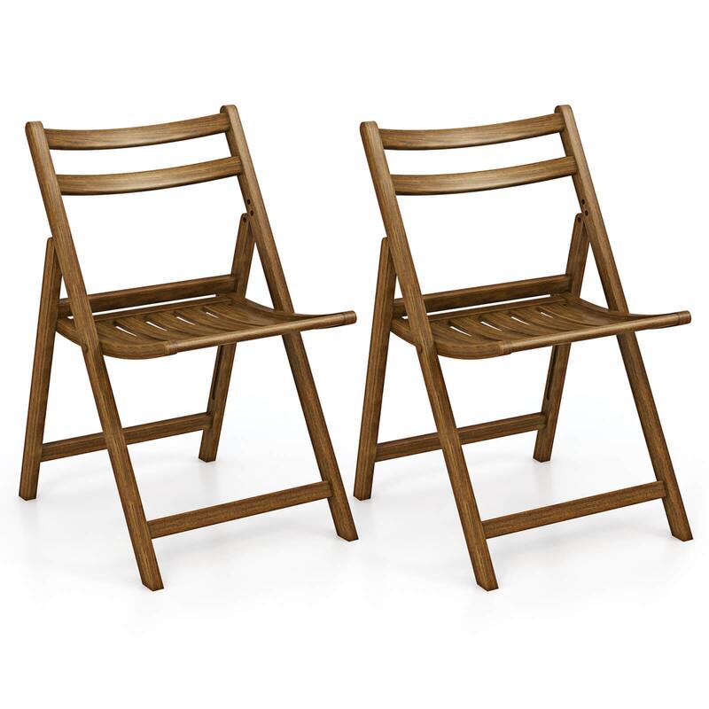 2/4PCS Kitchen Side Chairs w/Slatted Seat＆Curved Backrest - Set of 2
