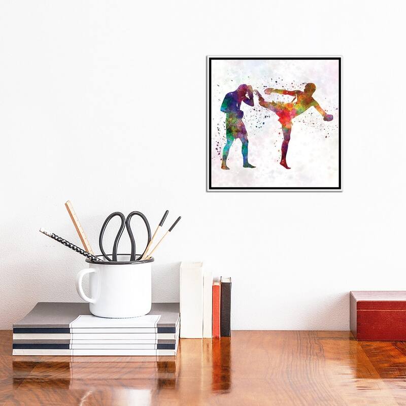 iCanvas "Two Men Exercising Thai Boxing Silhouette" by Paul Rommer Framed Canvas Print