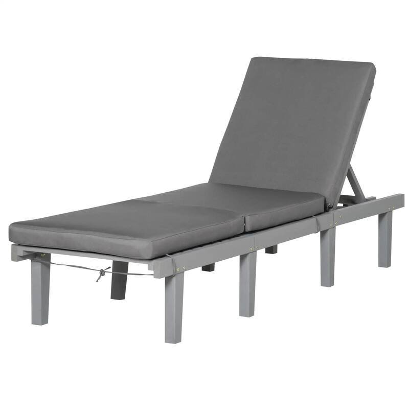 Wood Chaise Lounge, Outdoor Recliner, 4-Pos Adjustable with Cushioned