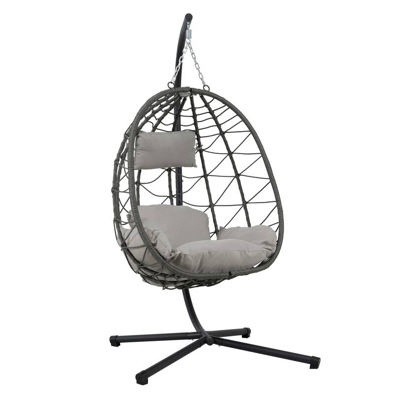 Egg Chair Basket Chair with Water-Resistant Cushions, Outdoor Swing Chair Patio Wicker Hanging with Stand