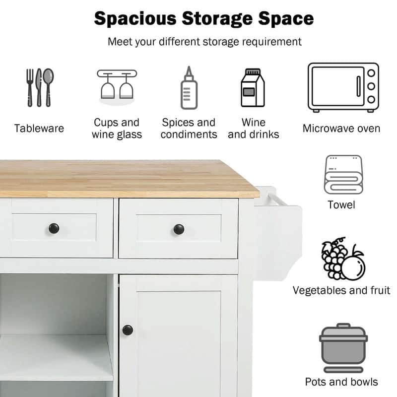 53-inch Width Kitchen Island with Drop-Leaf Countertop