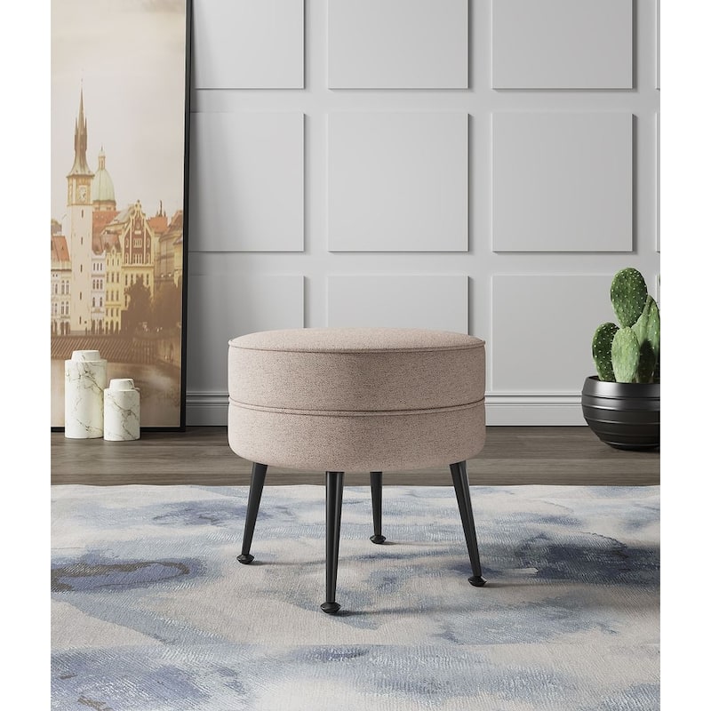 Manhattan Comfort Bailey Mid Century Modern Woven Upholstered Round Ottoman - Single - Oatmeal Black