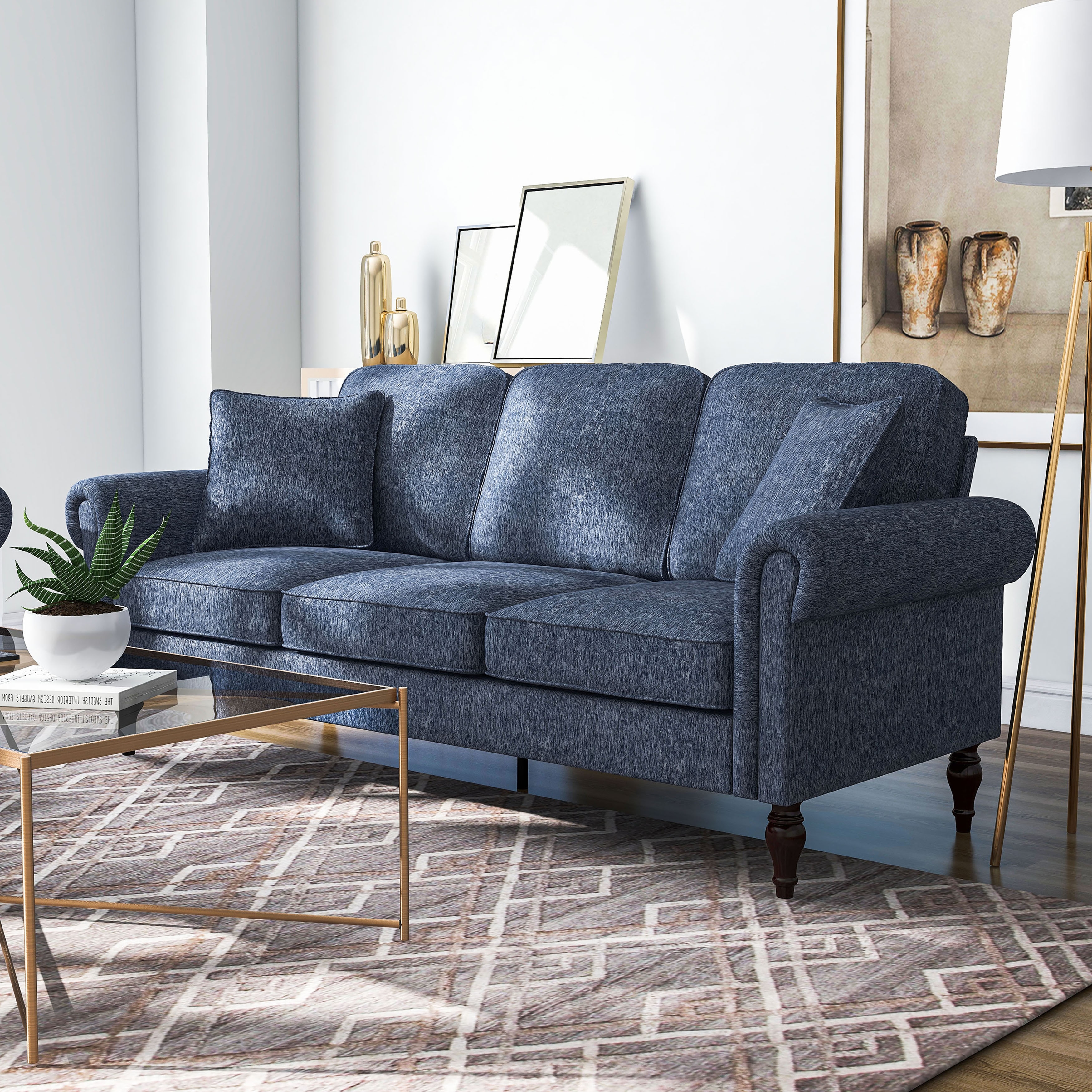 Furniture of America Igny Traditional Chenille Upholstered Rolled Arms Sofa