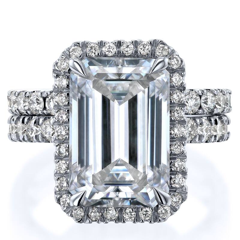 Kobelli Signature Collection Bold Series 6 Carats Lab Grown Diamond Certified 14k Solid Gold Emerald-cut Halo Eloise Bridal Set - White - 9.5