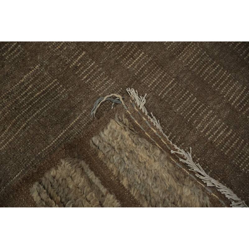 Hand Knotted Oriental 100% Wool Carpet Modern All-Over Brown Moroccan Area Rug - 13' 10'' X 10' 0''