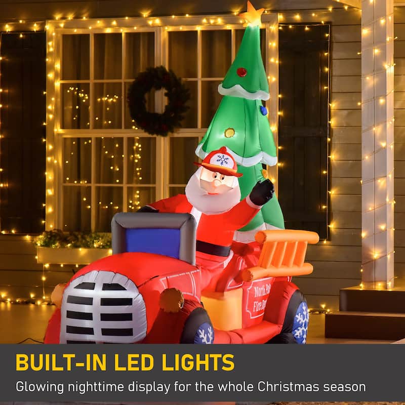 HOMCOM 7.5 ft. Santa Inflatable Christmas Decoration with Fire Truck, Fun Holiday Decor, Large Christmas Decoration