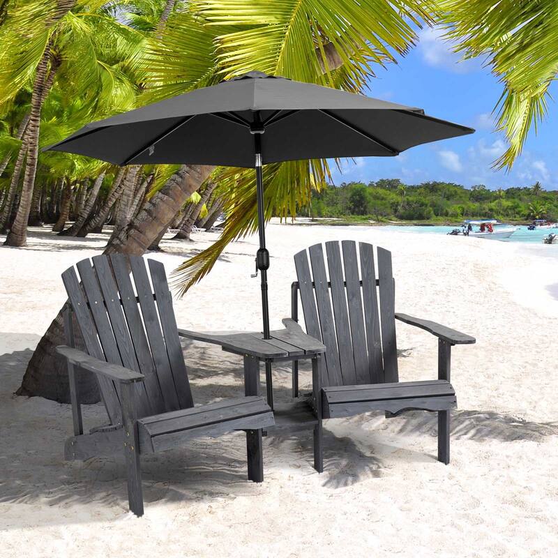Outsunny Wooden Outdoor Double Adirondack Chairs with Center Table and Umbrella Hole, Perfect for Lounging and Relaxing - Charcoal Grey