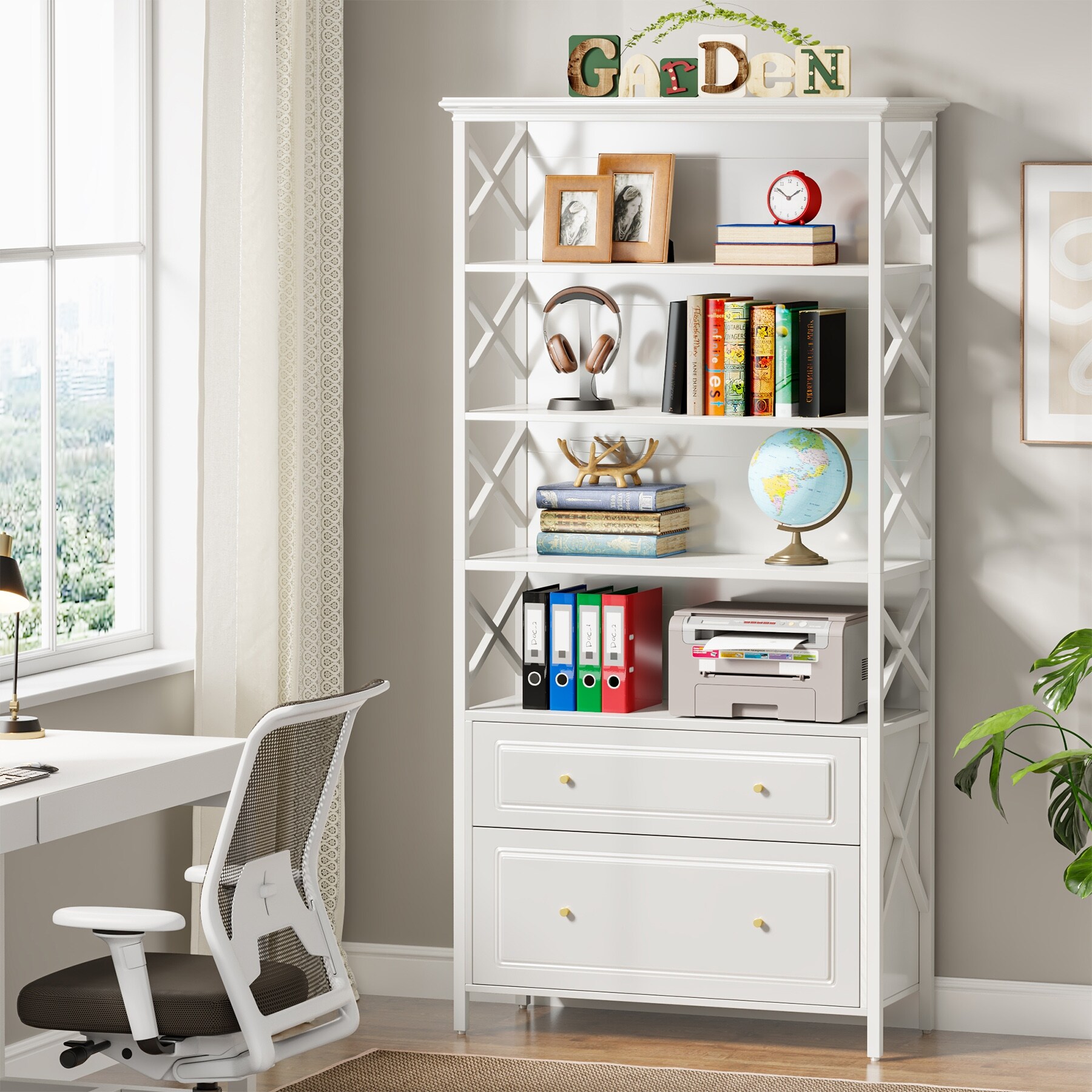 71.65 Inches Tall Bookcase Bookshelf with Drawers and Open Storage