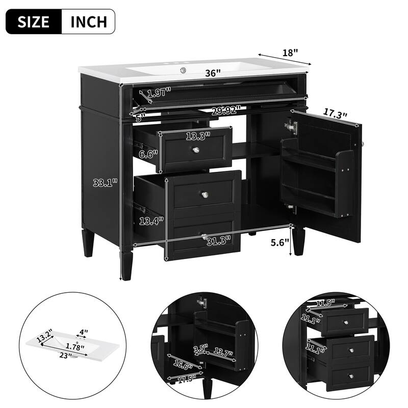36"Wall Mounted Bathroom Vanity with Resin Sink