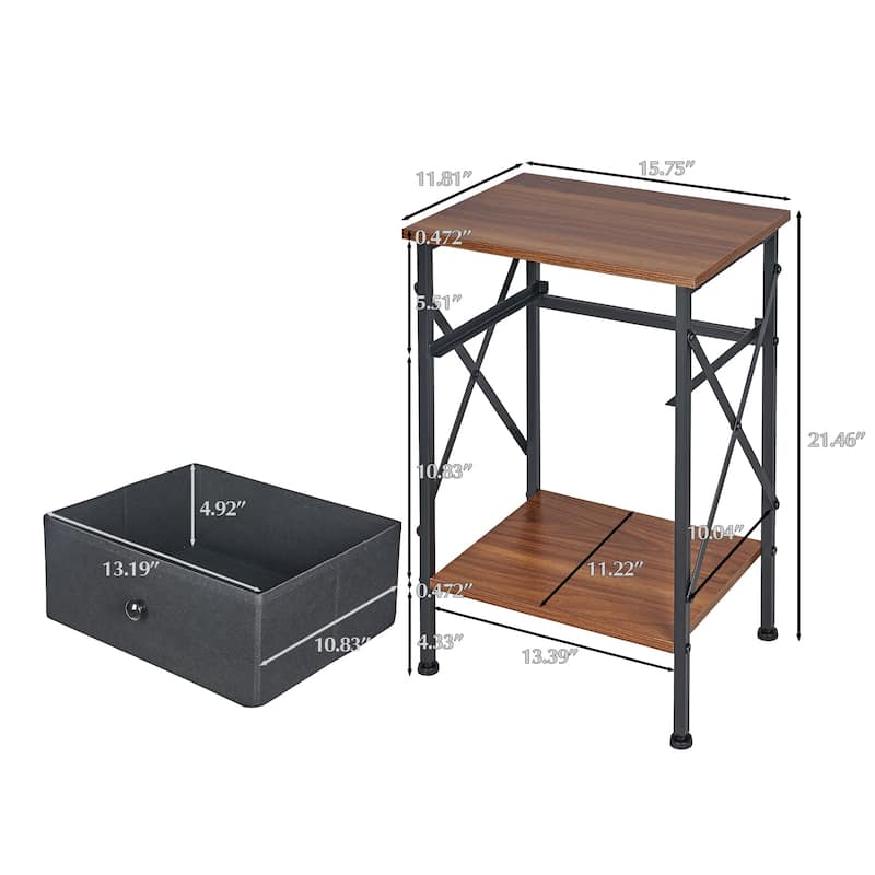 Javlergo 2 Pack X Frame Nightstand with Removable Fabric Drawer Easy to Clean Multifunctional End Table with Open Shelf