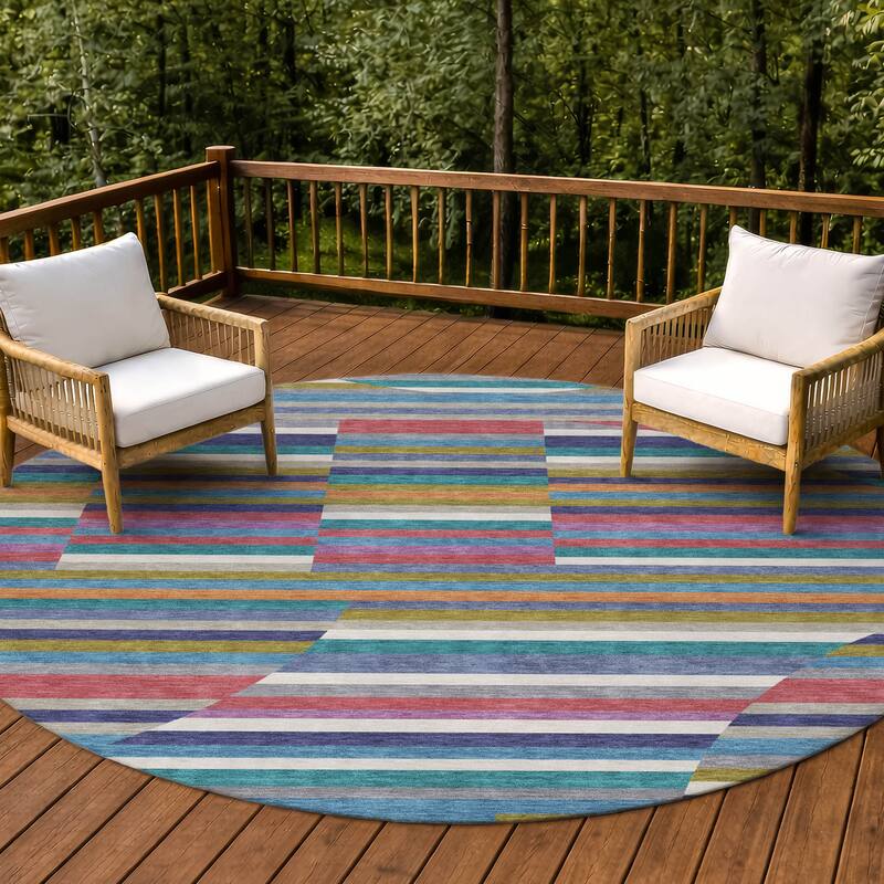 Machine Washable Indoor/ Outdoor Modern Cokedale Chantille Rug - Teal - 8' x 8'