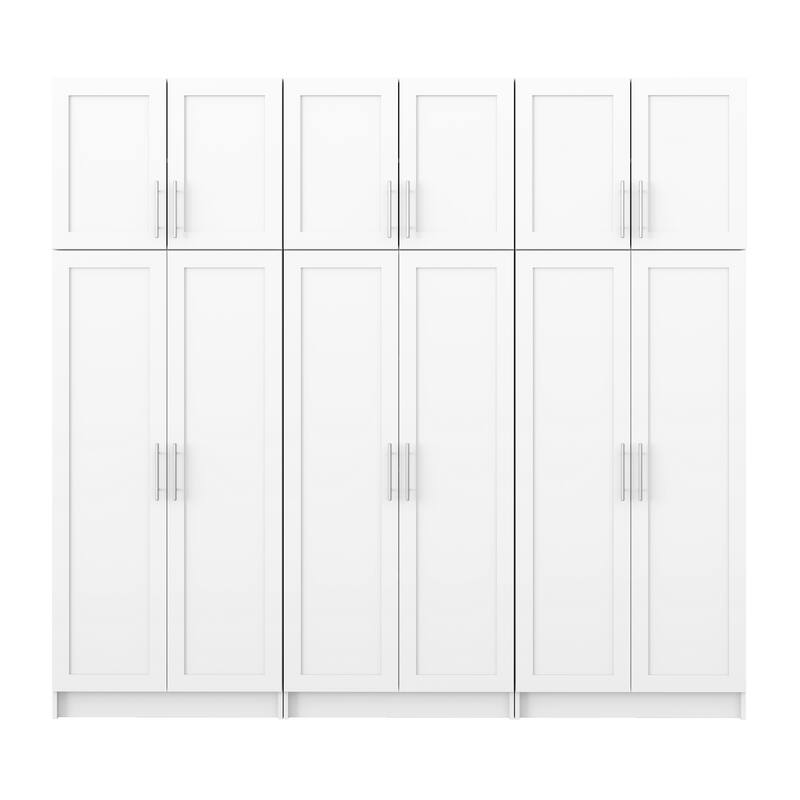 Prepac Elite 6 Piece Storage Cabinet Set with Panel Doors 16.75" D x 96" W x 89" H - 96 in W x 89 in H x 16.75 in D - White