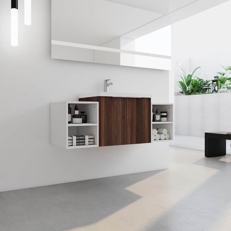 48" Modern Wall-Mounted Bathroom Vanity with Double Soft-Close Doors, Resin Sink, Eco-Friendly Plywood