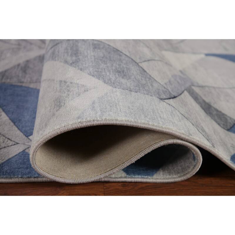 Grey Contemporary Printed Rug Oriental Machine-Made Washable Home Decor Carpet