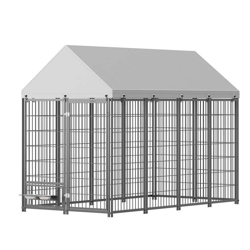 GDF Studio - Rockwell Large Outdoor Dog Kennel with Roof Cover & Feeding System