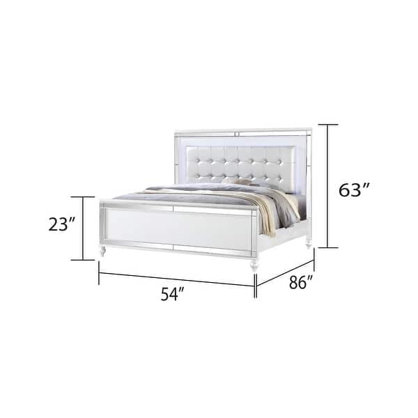 dimension image slide 15 of 26, Sterling 4PC/5PC Contemporary Bedroom Set with Mirror Accents and LED Enhancements
