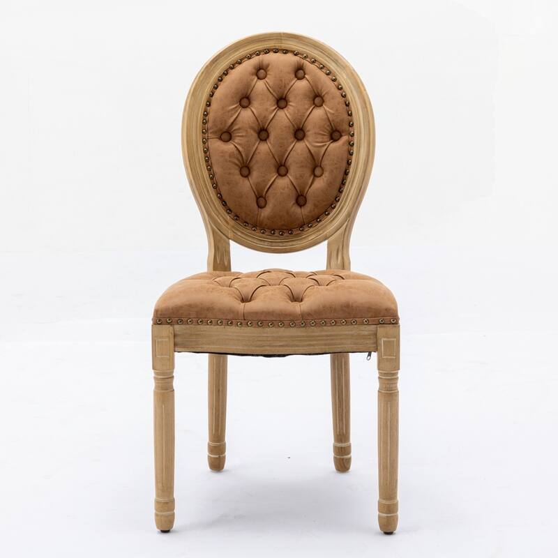 French Style Solid Wood Frame Antique Painting Linen Fabric Back Dining Chair