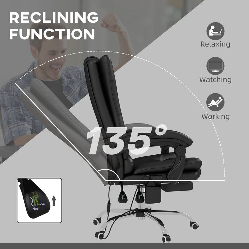 Vinsetto PU Leather Massage Office Chair with 4 Vibration Points, Heated Reclining Computer Chair with Adjustable Height