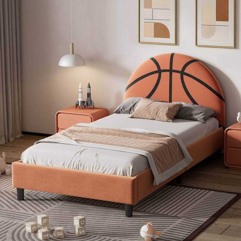 Basketball Design headboard Upholstered Twin Platform Bed by Harper&Bright Designs