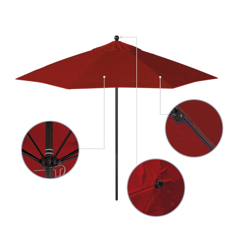 California Umbrella 9' Rd. Aluminum Frame, Fiberglass Rib Market Umbrella, Push Open, Bronze Finish, Pacifica Fabric