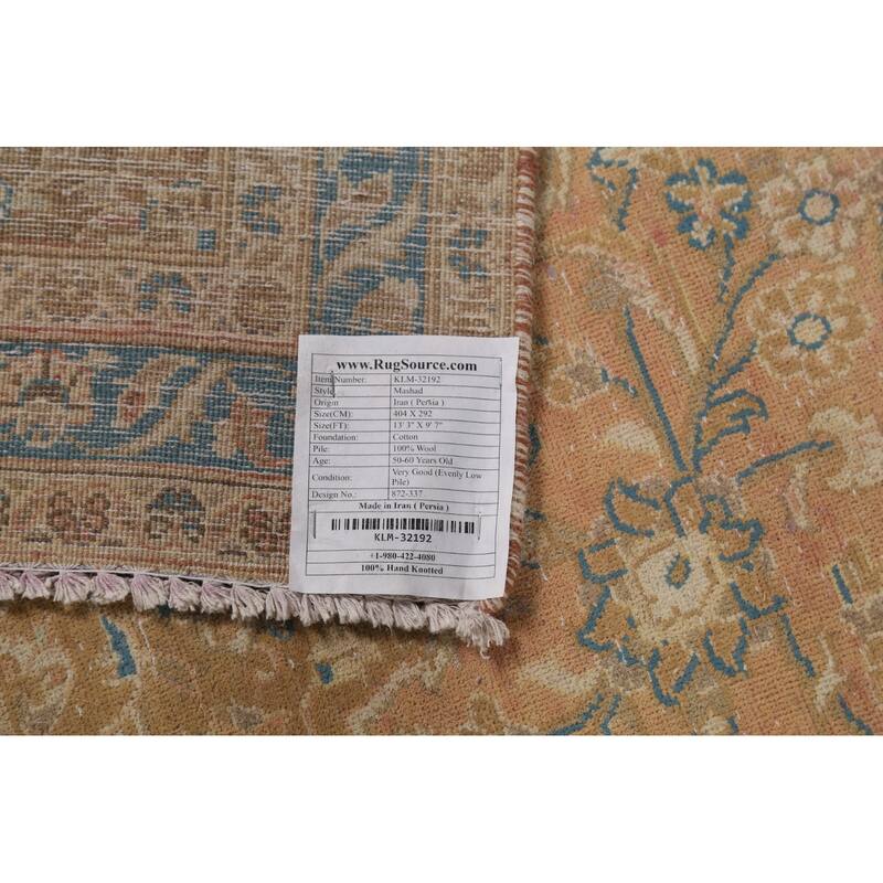 Traditional Mashad Persian Vintage Area Rug Handmade Wool Carpet - 9'7"x 13'3"