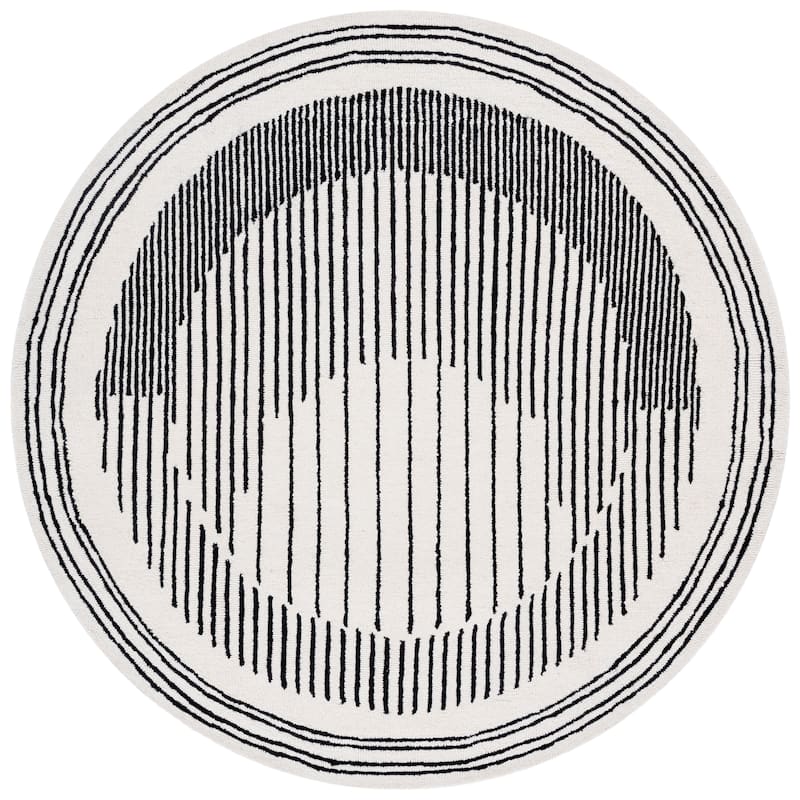 SAFAVIEH Handmade Rodeo Kanti Drive Mid-Century Modern Wool Rug - 6' Round - Ivory/Black