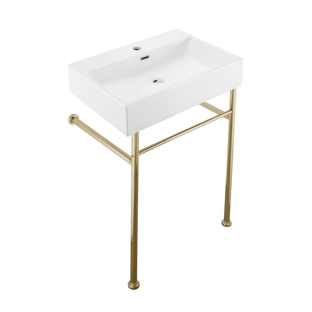 Claire Ceramic Console Sink White Basin Gold Legs - Picture 9 of 15