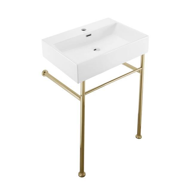 Claire Ceramic Console Sink White Basin Gold Legs