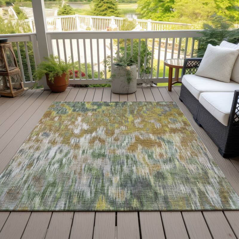 Machine Washable Indoor/Outdoor Modern Watercolor Chantille Rug - Brown - 5' x 7'6"