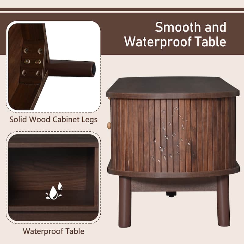 Roomfitters 75" TV Stand with Rattan Drawer, Media Console with 1 Drawer and 2 Sliding Cabinets, Modern Design, Dark Brown