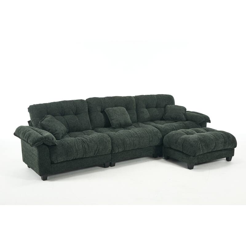 123.62" Modular Sofa L Shaped Chenille Sectional Sofa, 3 Seater Straight Row Sofa with Movable Ottoman for Living Room