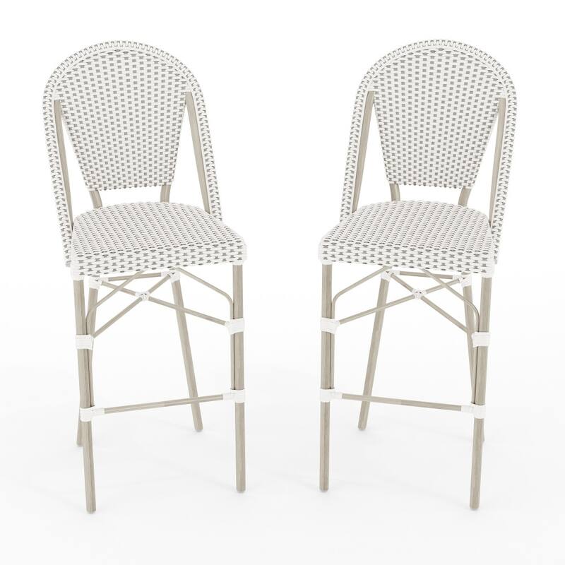 Martha Stewart 2PK All-Weather Stackable Patio Bistro Bar Stools - 18.5"W x 23.25"D x 45.75"H - Gray & White/Gray Frame