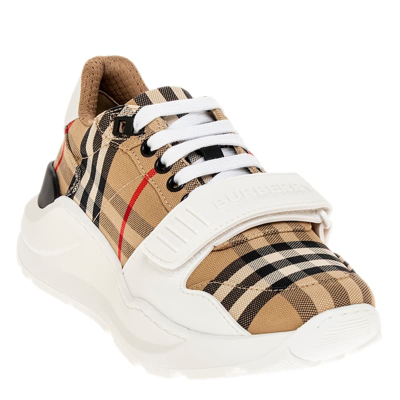 Burberry Check and Leather Sneakers - 36.5 EU