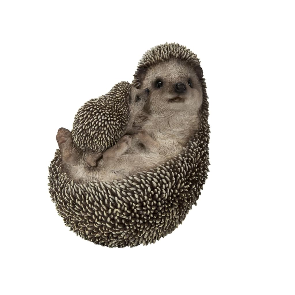 6.5" mother and baby hedgehog outdoor garden statue