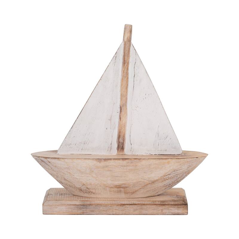 Albasia Wood Decorative Object Sailboat Handcrafted Nautical Accent