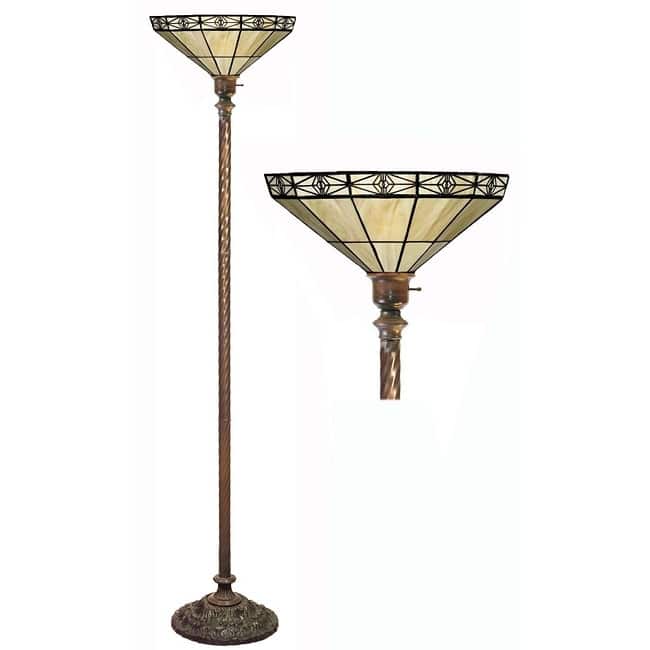 Tiffany-style Mission-style White Torchiere - White/Bronze