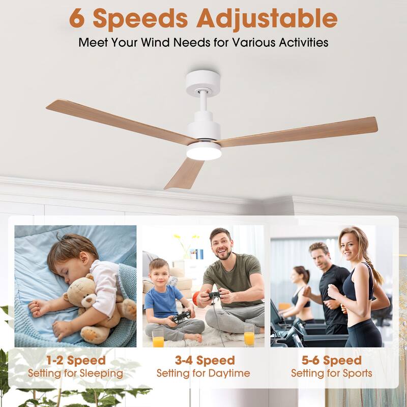 52" Farmhouse White ABS Integrated LED Indoor Ceiling Fan with Light and Remote