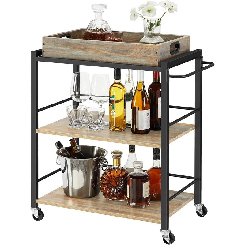 3-Tier Kitchen Serving Cart on Wheels with Storage, Leveling Feet - Turquoise Brown