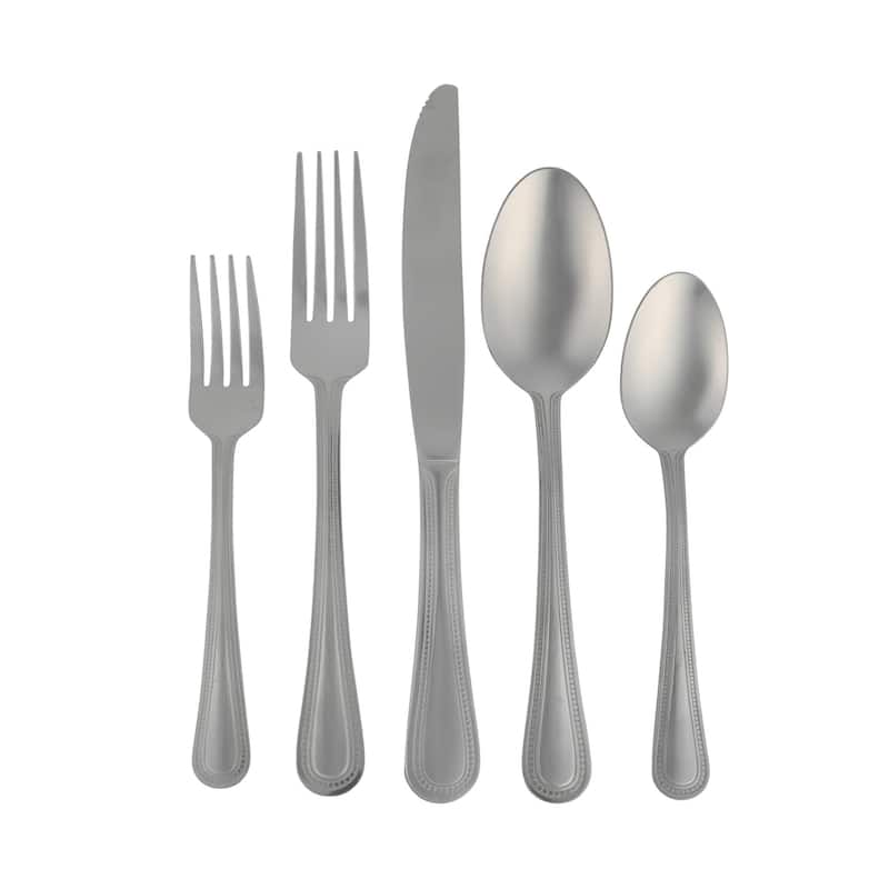 Gibson Home Sinta 87-Piece Stainless Steel Polished Flatware Set with Bead Border Design - Service for 12 Plus Serving Utensils