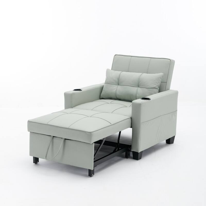 3-in-1 Convertible Sofa Chair,Pull Out Sleeper Chair with USB Ports and Cup Holders（Leather）
