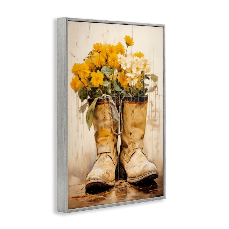 Stupell Flowers in Rugged Country Boots Framed Giclee Art Design By Heidi Kuntz