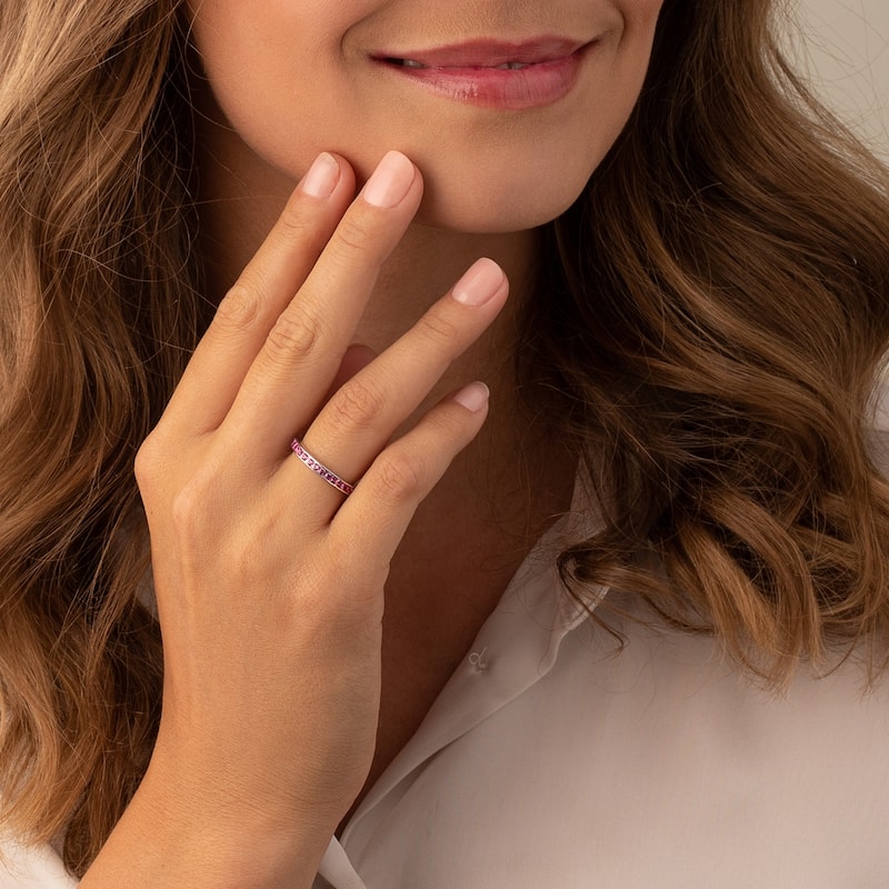 Sterling Silver 1.5 ct Created Pink Sapphire Eternity Band Ring