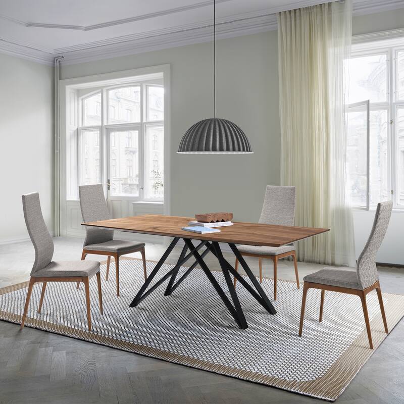 Modena 79 inch Rectangular Walnut Wood Kitchen Dining Table with Black Metal Legs