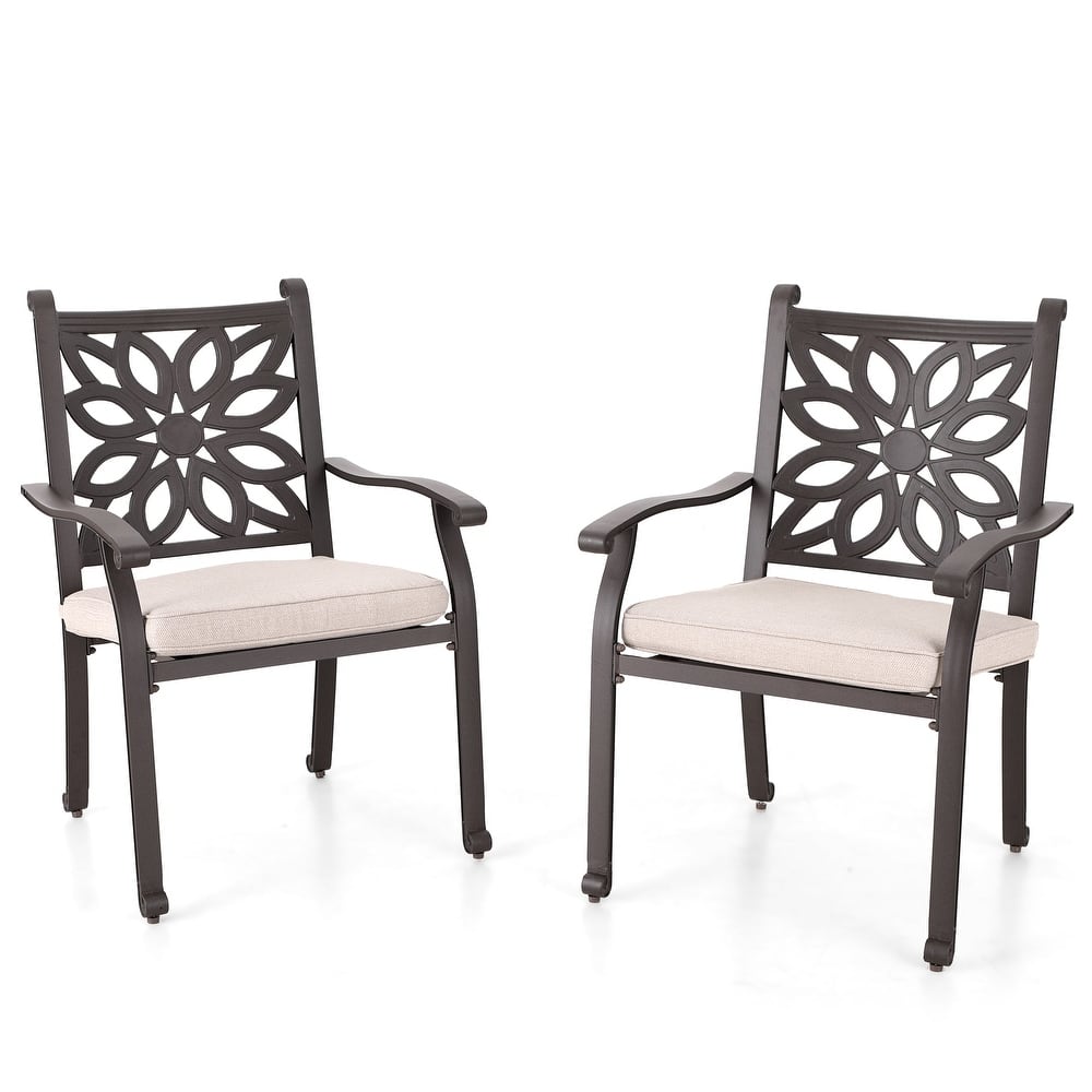MAISON ARTS Cast Aluminum Wide Outdoor Dining Chairs with Cushion(Set of 2)