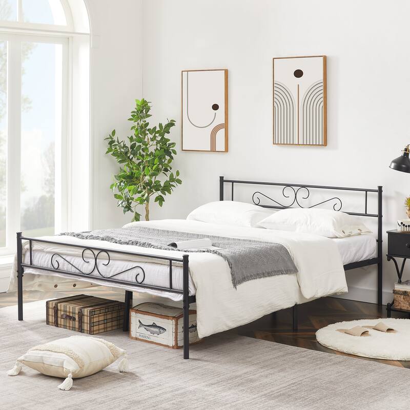 Javlergo Modern Metal Platform Bed Frame with Headboard and Footboard