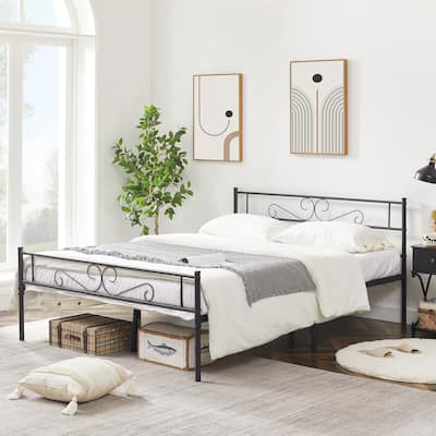 Javlergo Modern Metal Platform Bed Frame with Headboard and Footboard