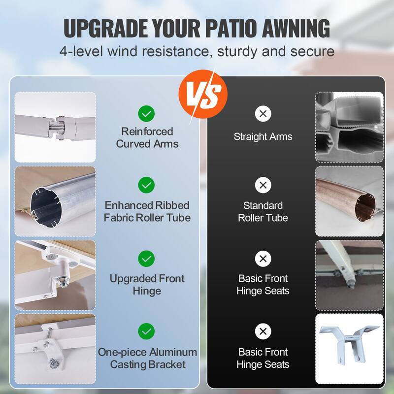 Manual Outdoor Awning Sun Shade for Patio, Balcony, Backyard