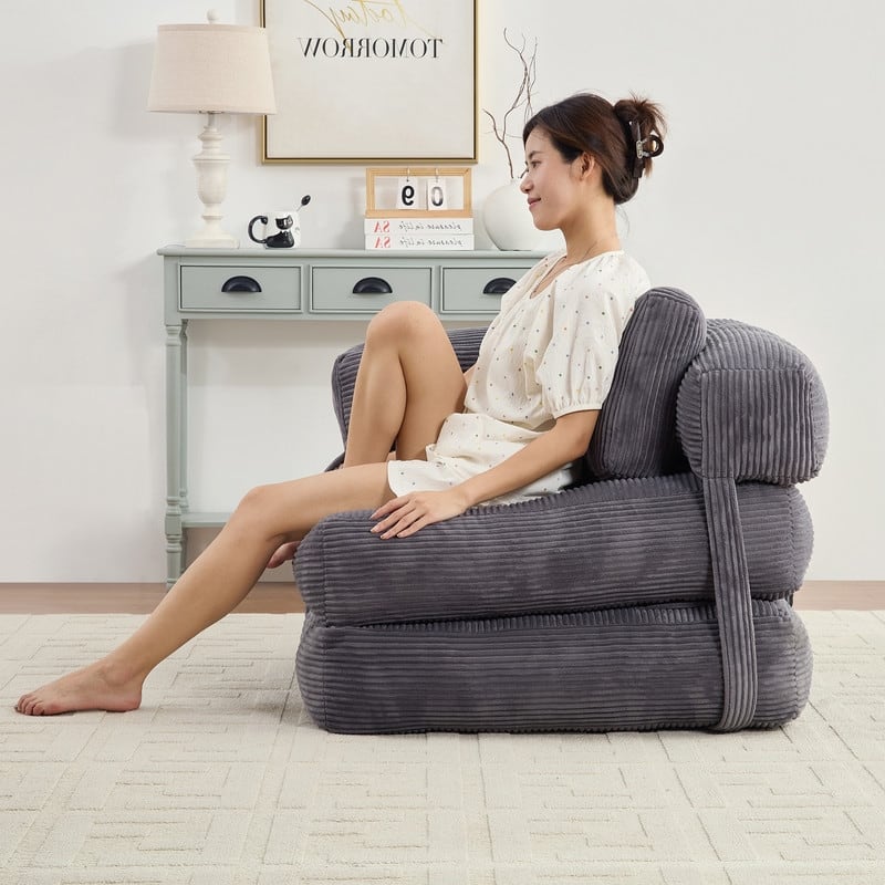 Mixoy Folding Sofa Bed, L-Shaped Convertible Sofa Bed with Armrest Foldable Sleeper Sofa