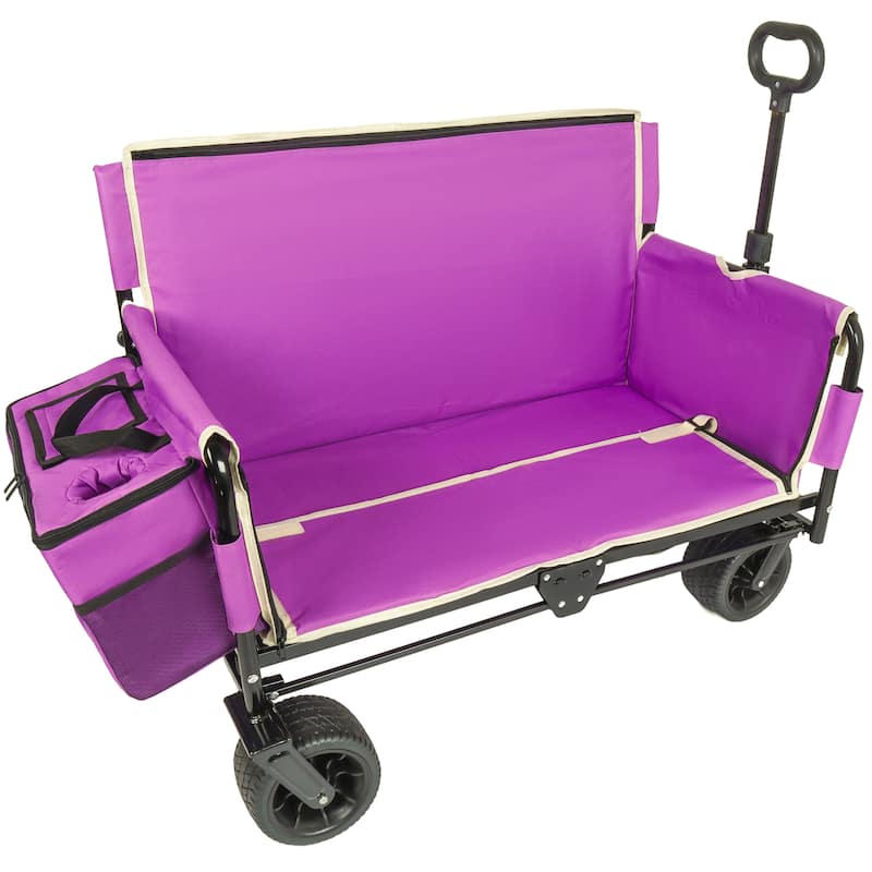 3-in-1 Folding Wagon Cart with Bench Seat & Storage, patent protection- Includes 1 ice pack, 500lbs Heavy-Duty